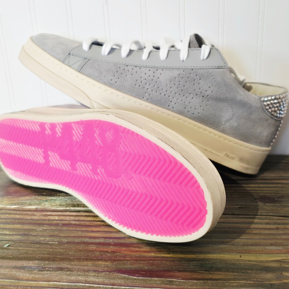 NEW P448 John Grey Suede Crystal Heel Low Top Sneakers Hot Pink Sole Womens 39